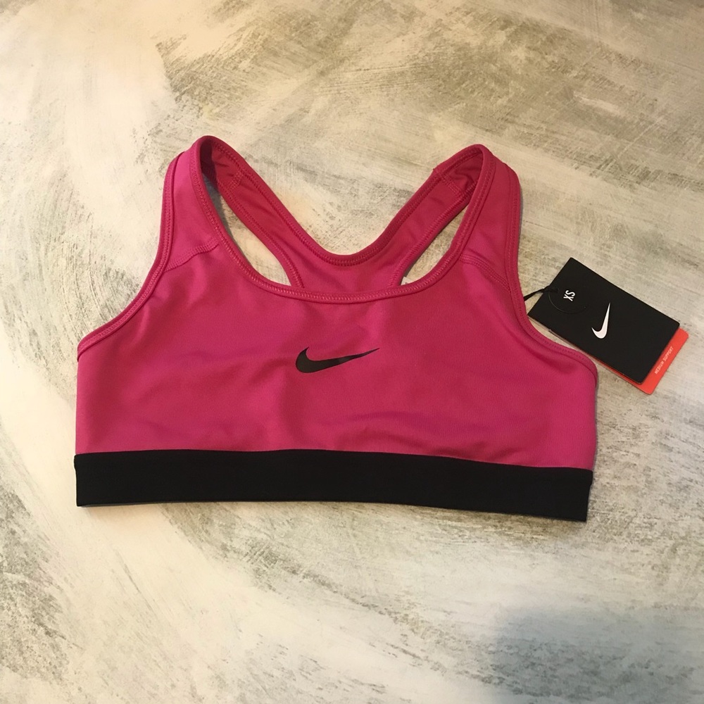 Nike Racerback Sports Bra In Fuschia & Black